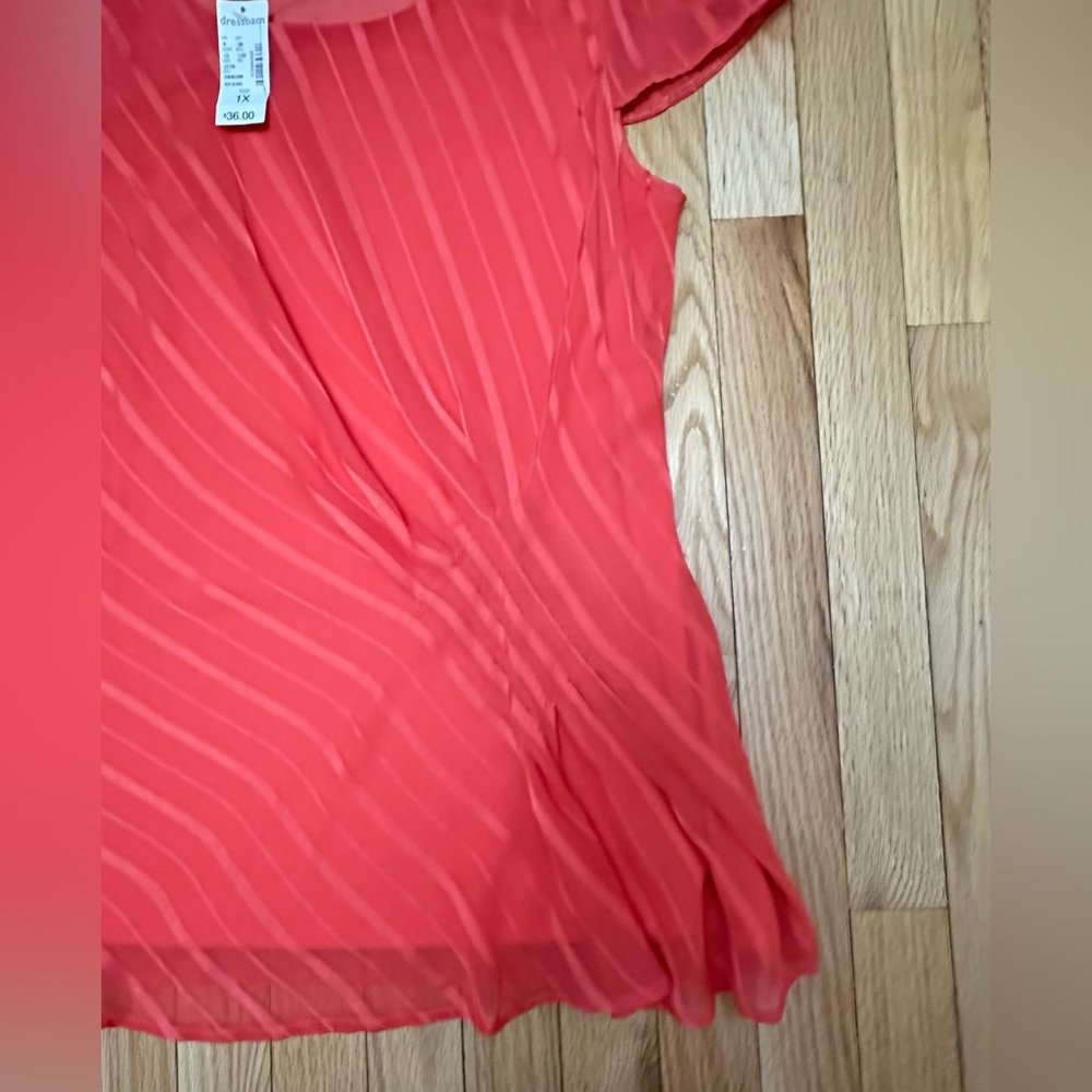 Dressbarn Red Sheer Striped Blouse - Picture 7 of 8